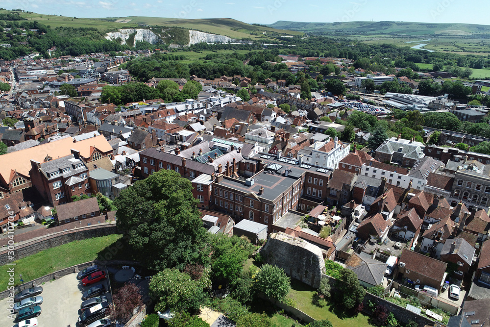 Aerial views of historic Lewes, East Sussex.