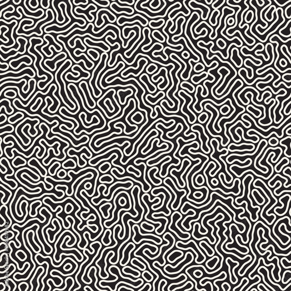 Vector seamless trendy pattern. Monochrome organic shapes texture. Abstract rounded messy lines stylish background. Vector seamless trendy pattern. Monochrome organic shapes texture. Abstract rounded messy lines stylish background.