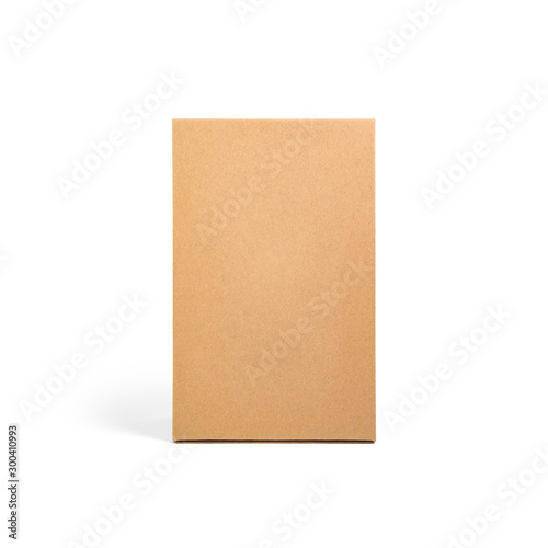 Blank brown cardboard paper box isolated on white background. Packaging template mockup collection. Stand-up Front view package
