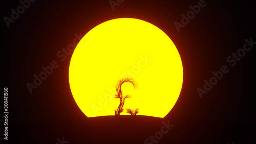 Silhouette of growing tree in a shape of a pound sign. Eco Concept. 3D rendering.
