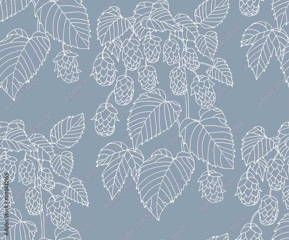 Fototapeta premium Hand drawn hop branch decorative background. Ethnic seamless pattern ornament. Vector pattern