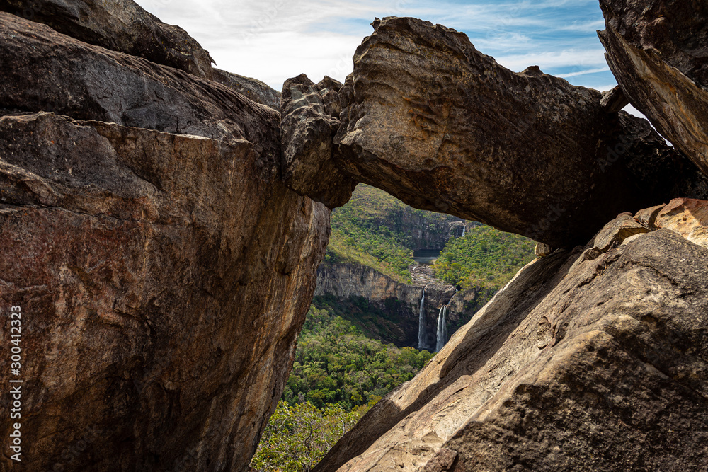 rocks and waterfall in the mountains chapada dos veadeiros