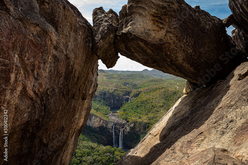 rocks and waterfall in the mountains chapada dos veadeiros