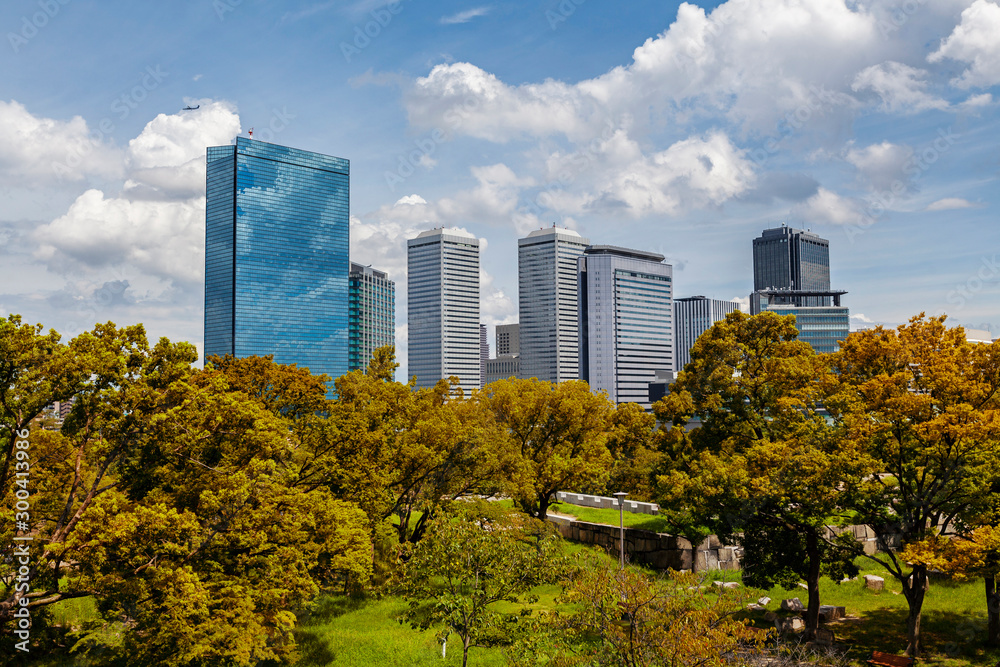 Obraz premium View of Osaka from Osaka Castle, Japan.