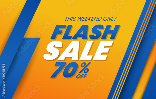 Flash Sale banner template design with geometric shape composition and flash sale word in blue and orange color. Social media banner template, voucher, discount, season sale