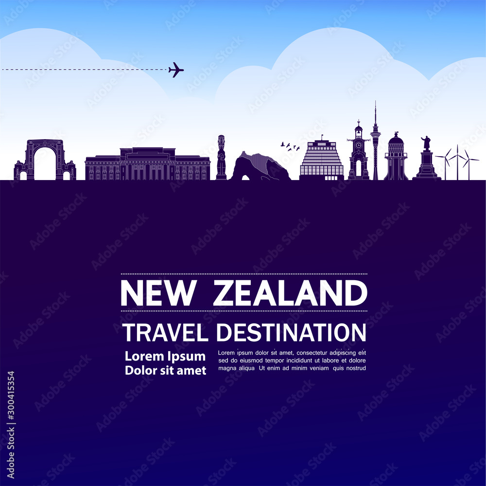 New Zealand travel destination grand vector illustration.