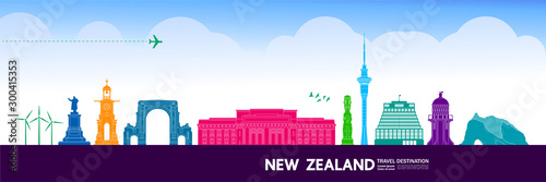 New Zealand travel destination grand vector illustration.