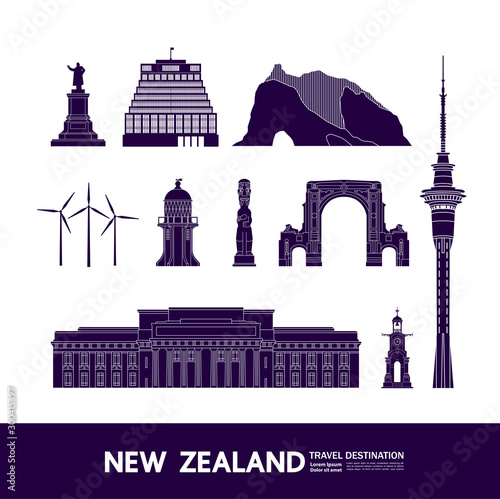 New Zealand travel destination grand vector illustration.