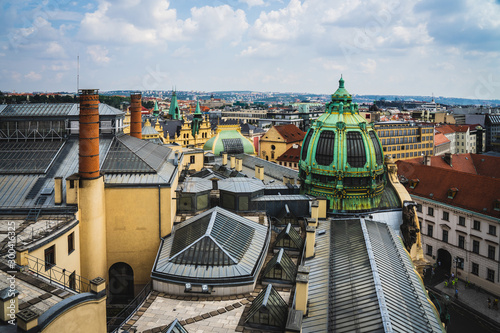 Architecture and landmark skyline of Prague in Czech Republic.