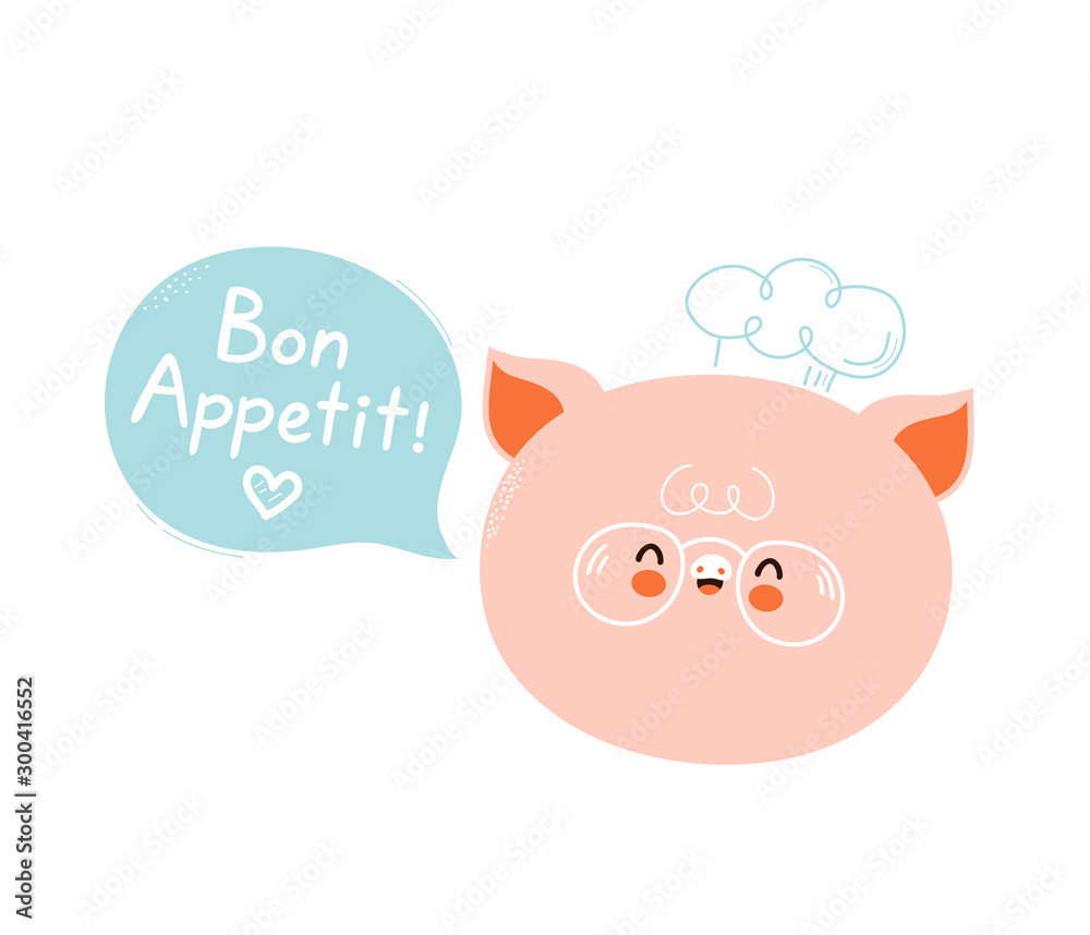 Cute happy smiling pig chef with speech bubble Cute happy smiling pig chef with speech bubble