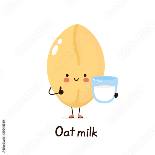 Cute happy smiling plant based oat milk