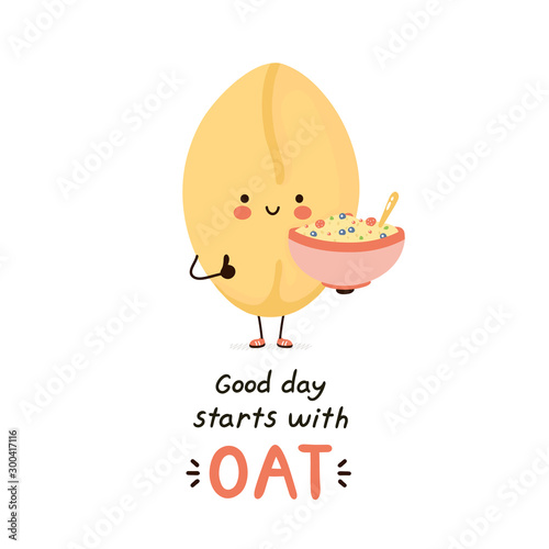 Cute happy oat. Isolated on white background