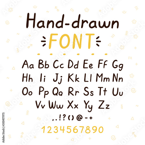 Hand drawn style brush font. ABC 