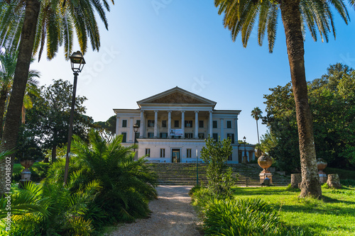 Museum of Villa Torlonia in park, Rome, Italy. Beautiful old historic white building.