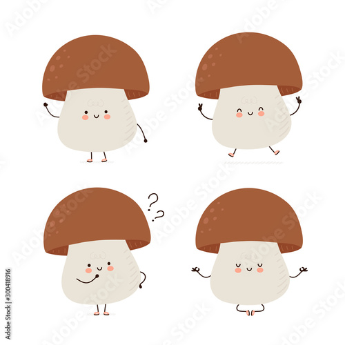 Cute happy mushroom character set collection