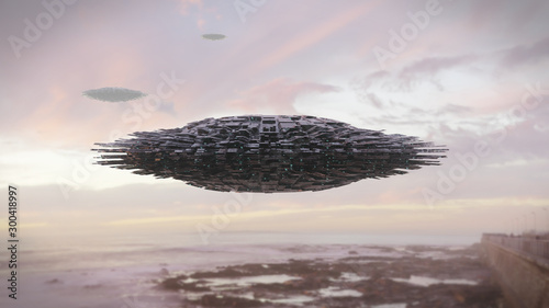 Obraz na plátně UFO, science fiction scene with alien spaceships, extraterrestrial visitors flyi