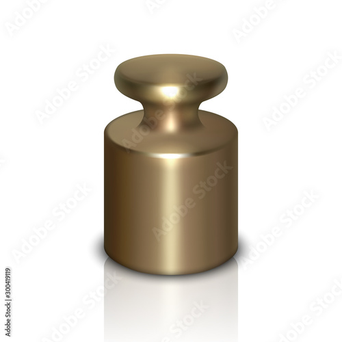 Vector 3d Realistic Metal Calibration Laboratory Weight Icon with Reflection Closeup Isolated on White Background. Design Template of Little Weight for Mechanical Jewelry Scales. Front View