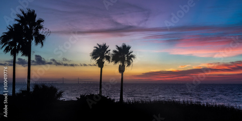 Fotografie Dawn view of the Gulf of Mexico - pink and blue