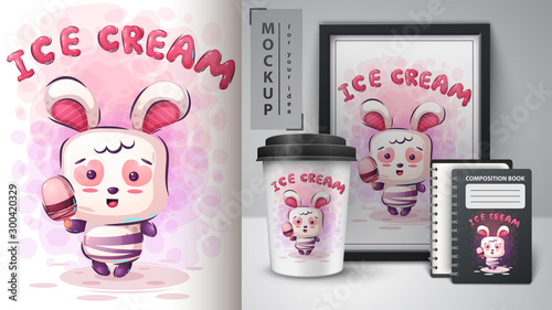 Rabbit and ice-cream monster and merchandising