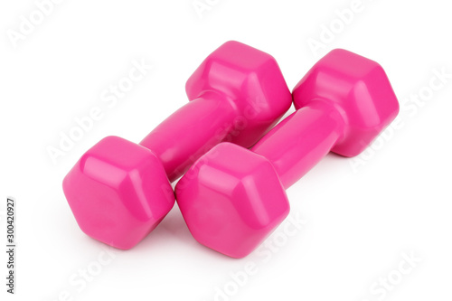 Pink 2 kg dumbbells isolated on white background