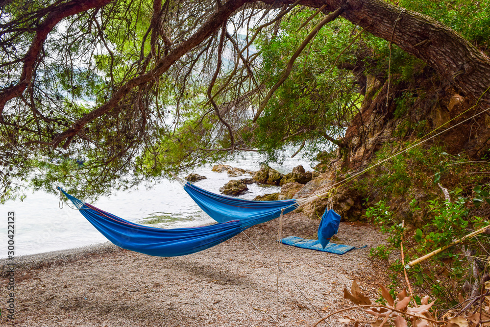 Fototapeta premium Hammocks on the beach.