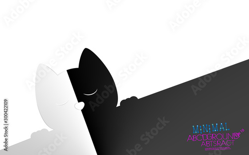 Abstract minimal cat contrast white or black background. Concept semitone vector. Delicate nuance of muted shade, geometric art gradient piece. Illustration. Cute light kitty style for design