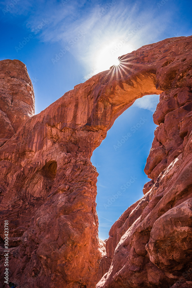 South Window Arch with sunstar, Arches National Park, Utah