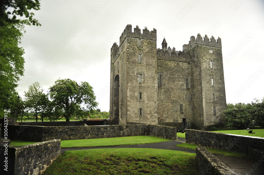 Medieval stone tower. History of Ireland.