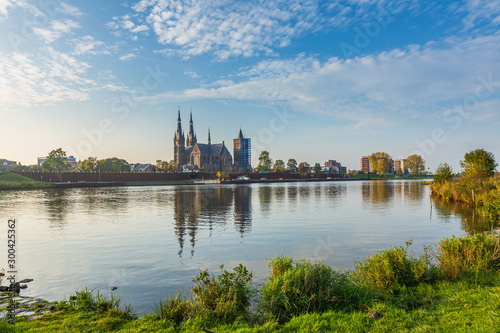 Beautiful sunset at Land van Cuijk, small village at the Meuse river, the Netherlands photo