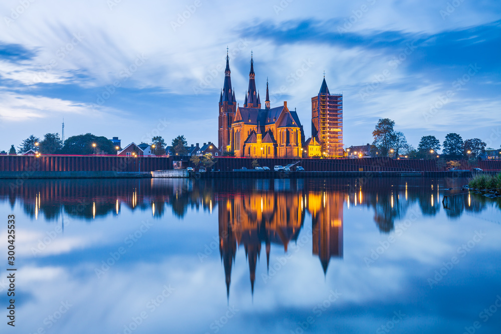 Beautiful sunset at Land van Cuijk, small village at the Meuse river, the Netherlands Beautiful sunset at Land van Cuijk, small village at the Meuse river, the Netherlands