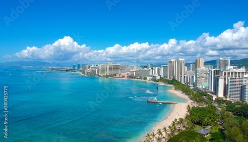 Aerial view of Waikiki beach  © Elias Bitar