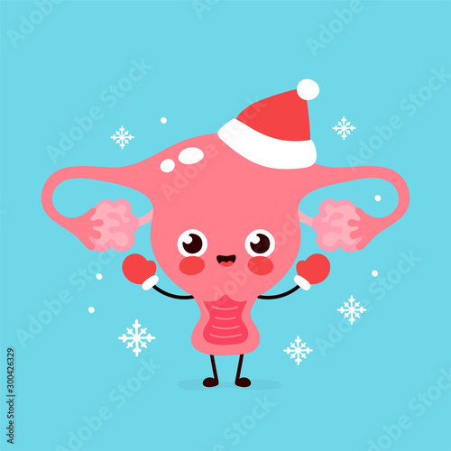 Cute smiling happy uterus organ in christmas hat