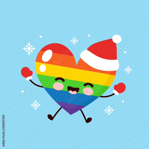 Cute smiling happy LGBT heart in christmas hat 