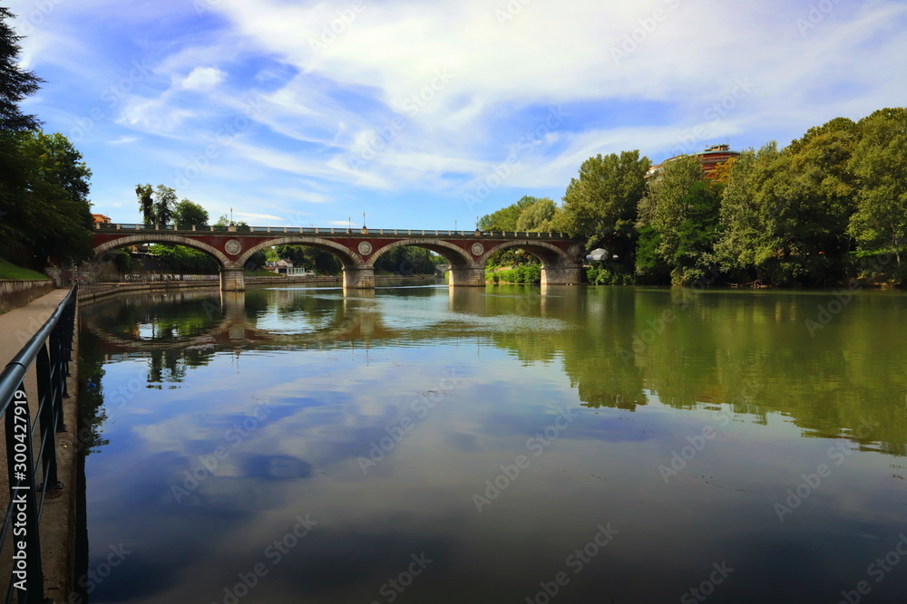 bridge on the river in turin city in italy 