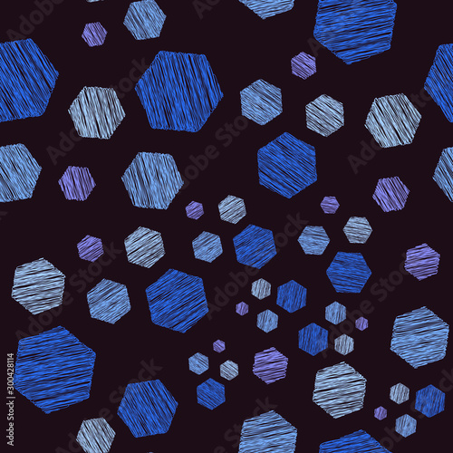 Seamless abstract scribbled hexagonal pattern geometric chaotic repeat endless background