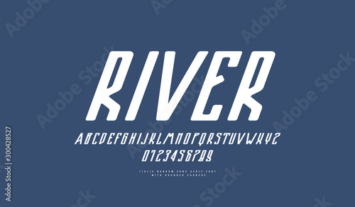 Italic narrow sans serif font with rounded corners