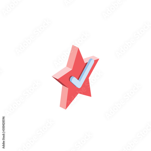 Star checkmark. Vector 3d isometric, color web icon, new flat style. Creative illustration design, idea for infographics.