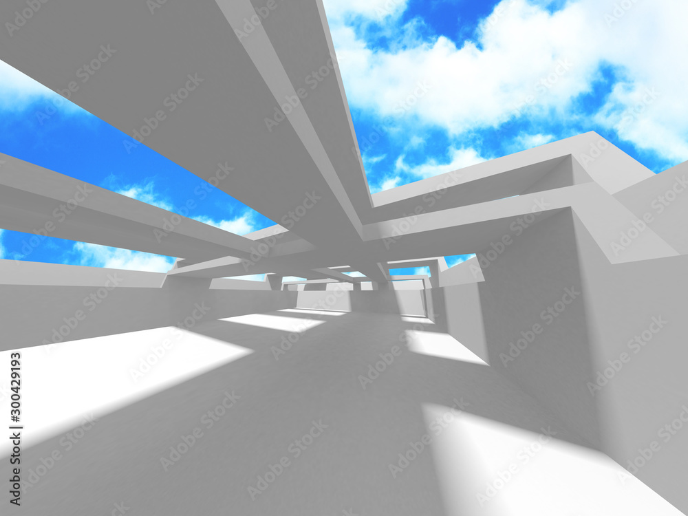 Obraz premium Futuristic White Architecture Design on Cloudy Sky Background