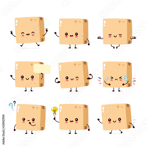 Cute smiling happy parcel,delivery box 