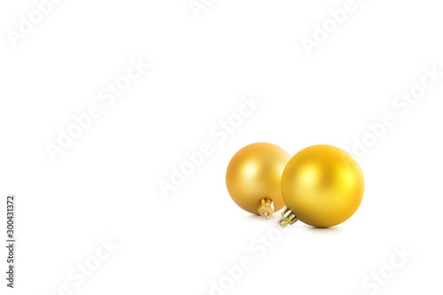 Two beautiful christmas gold balls isolated on white