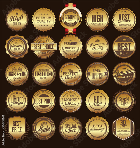 Retro vintage golden badge and label collection