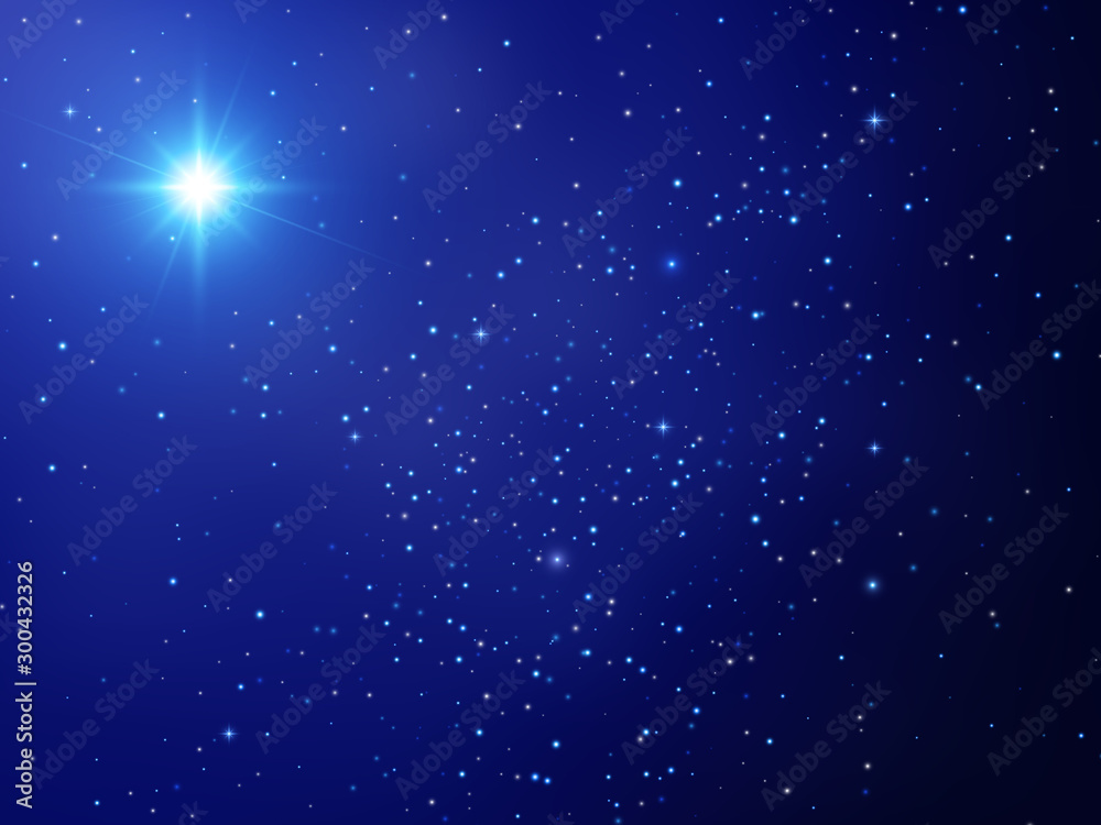 Christmas star. Night sky with shining stars. Vector background