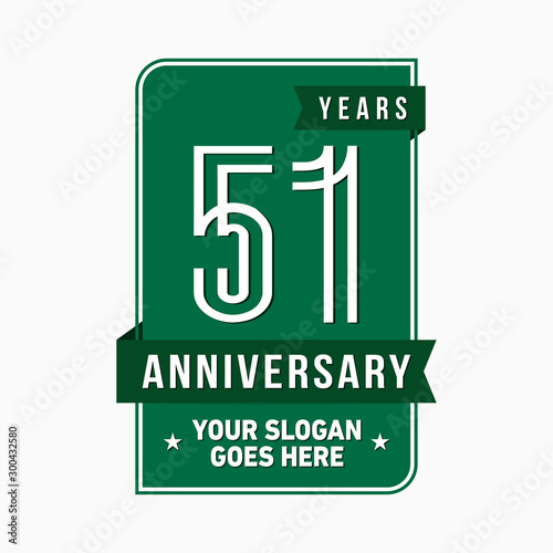 51 years anniversary design template. Fifty-one years celebration logo. Vector and illustration.
