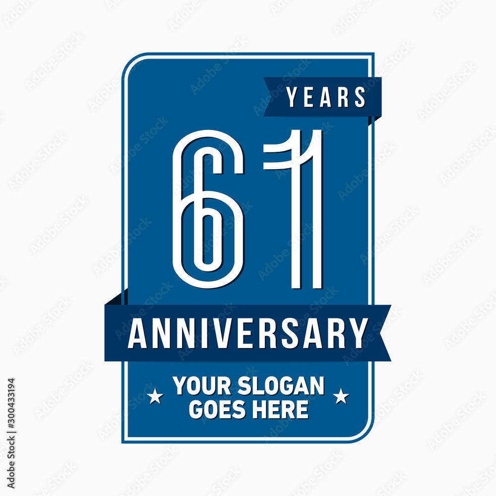 61 years anniversary design template. Sixty-one years celebration logo. Vector and illustration.