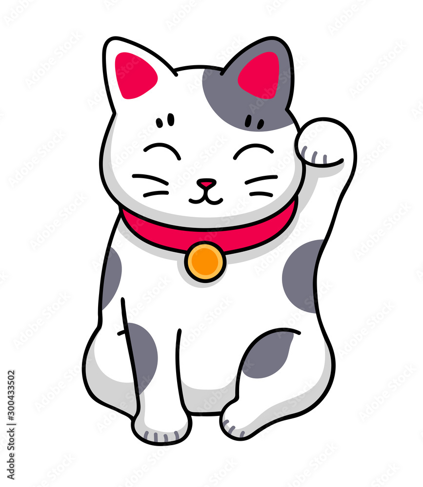 Maneki-neko. Cute kawaii cat for sticker, badge, patch. Simple vector  illustration. vector de Stock | Adobe Stock