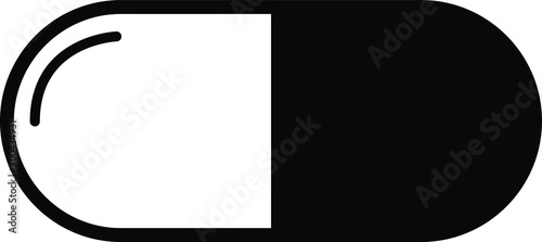 Single, single black and white capsule pill. Vector isolated on white background.