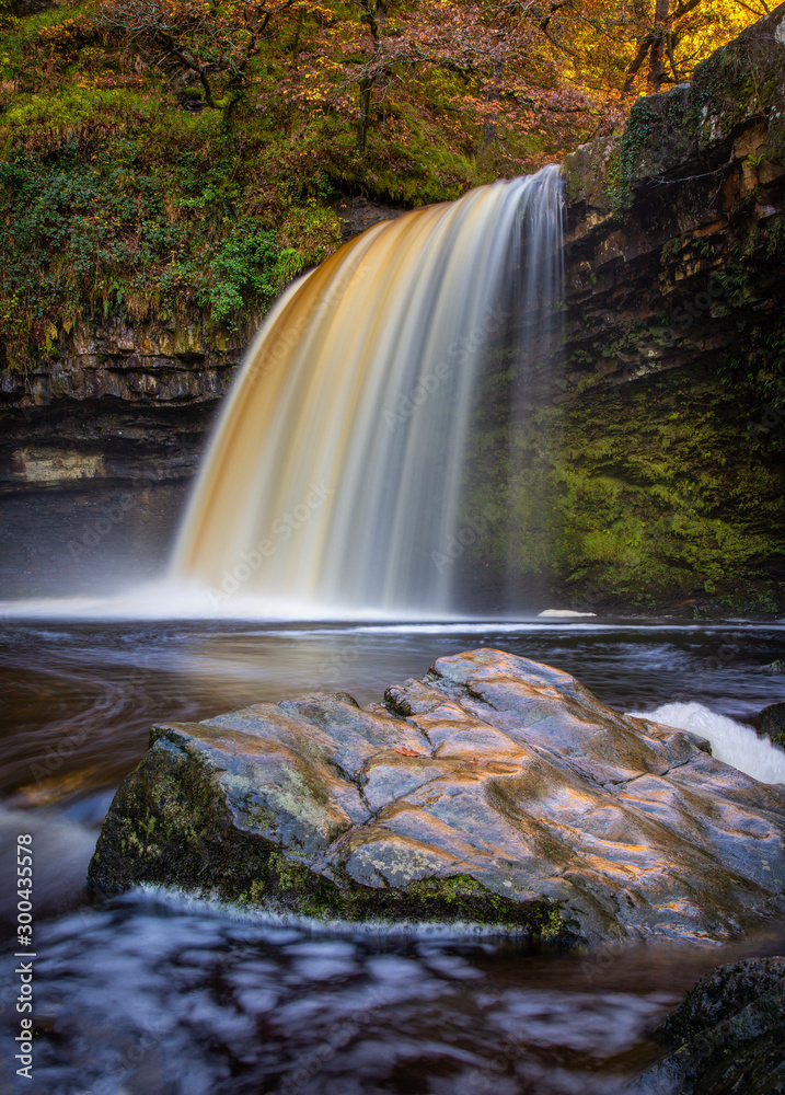 The waterfall known as Lady Falls or Sgwd Gwladus after prolonged
