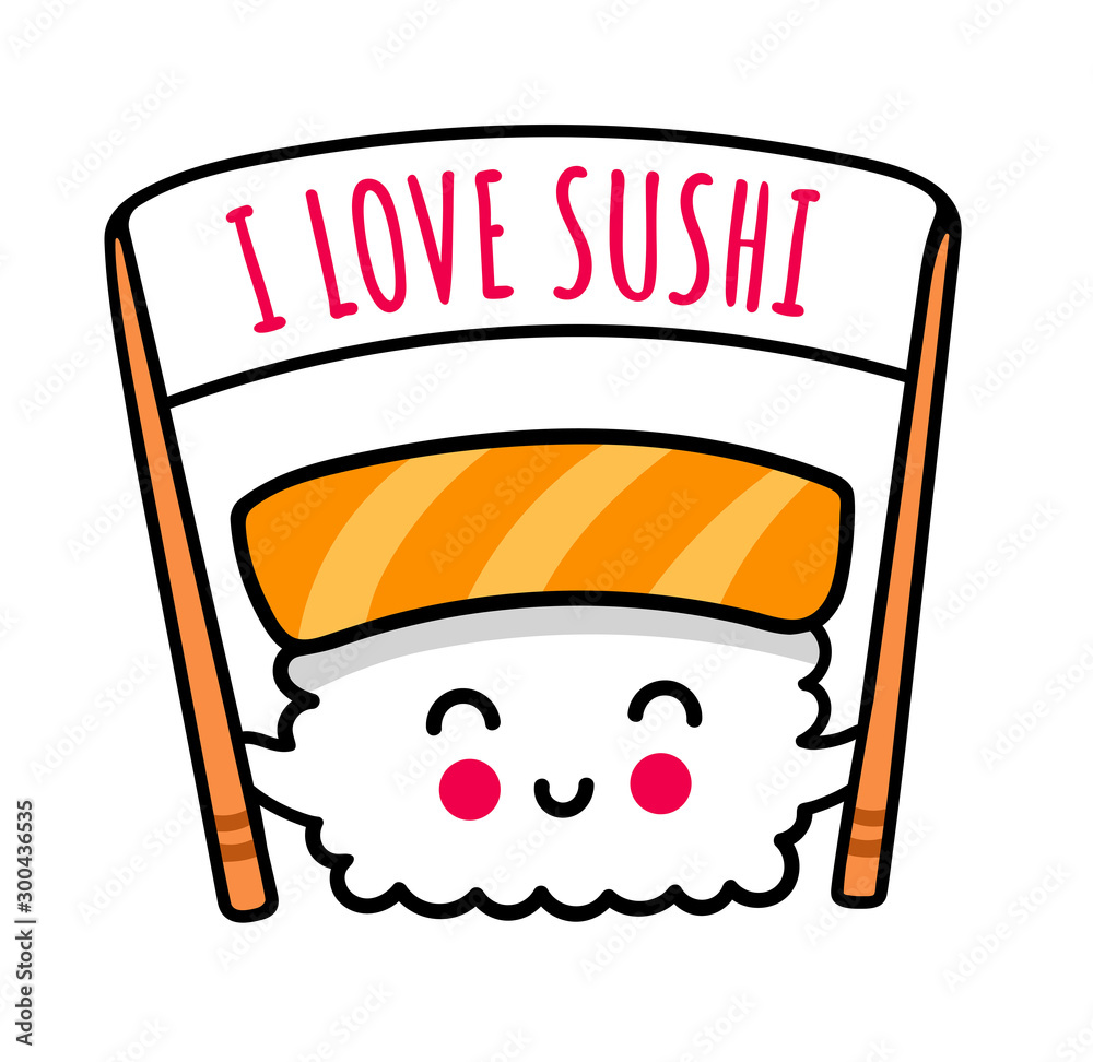 Little kawaii sushi with chopsticks. Cute cartoon character for logo,  sticker, pin, badge. Simple vector illustration. vector de Stock | Adobe  Stock