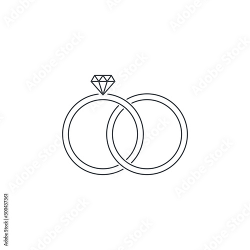 Jewel ring icon, diamond ring, wedding symbol isolated on white background.