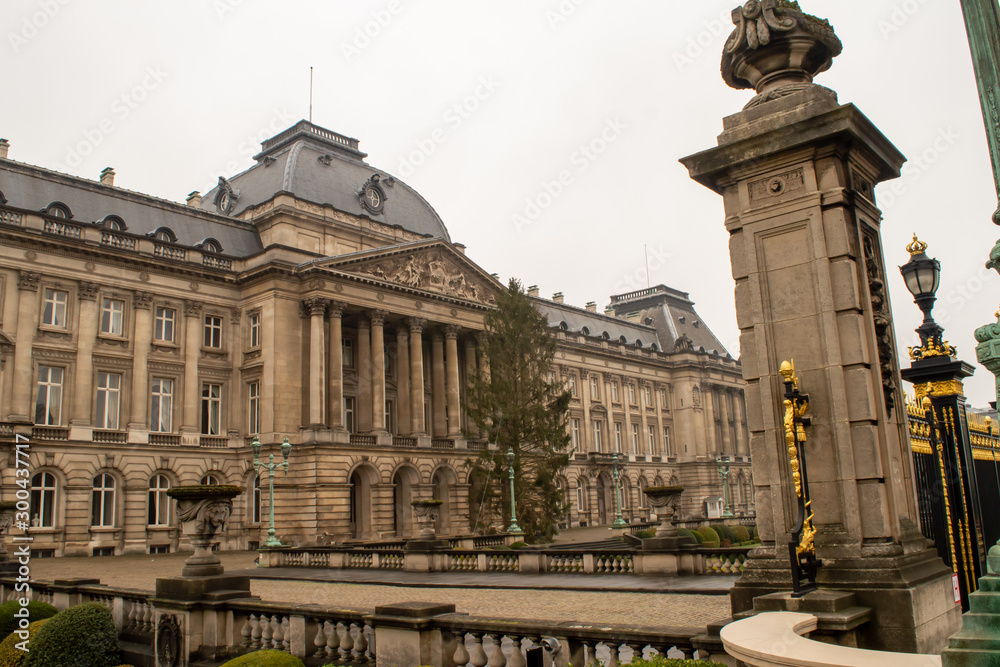 Royal Palace of Brussels, cloudy winter time in Brussels, Belgium on December 30, 2018. 